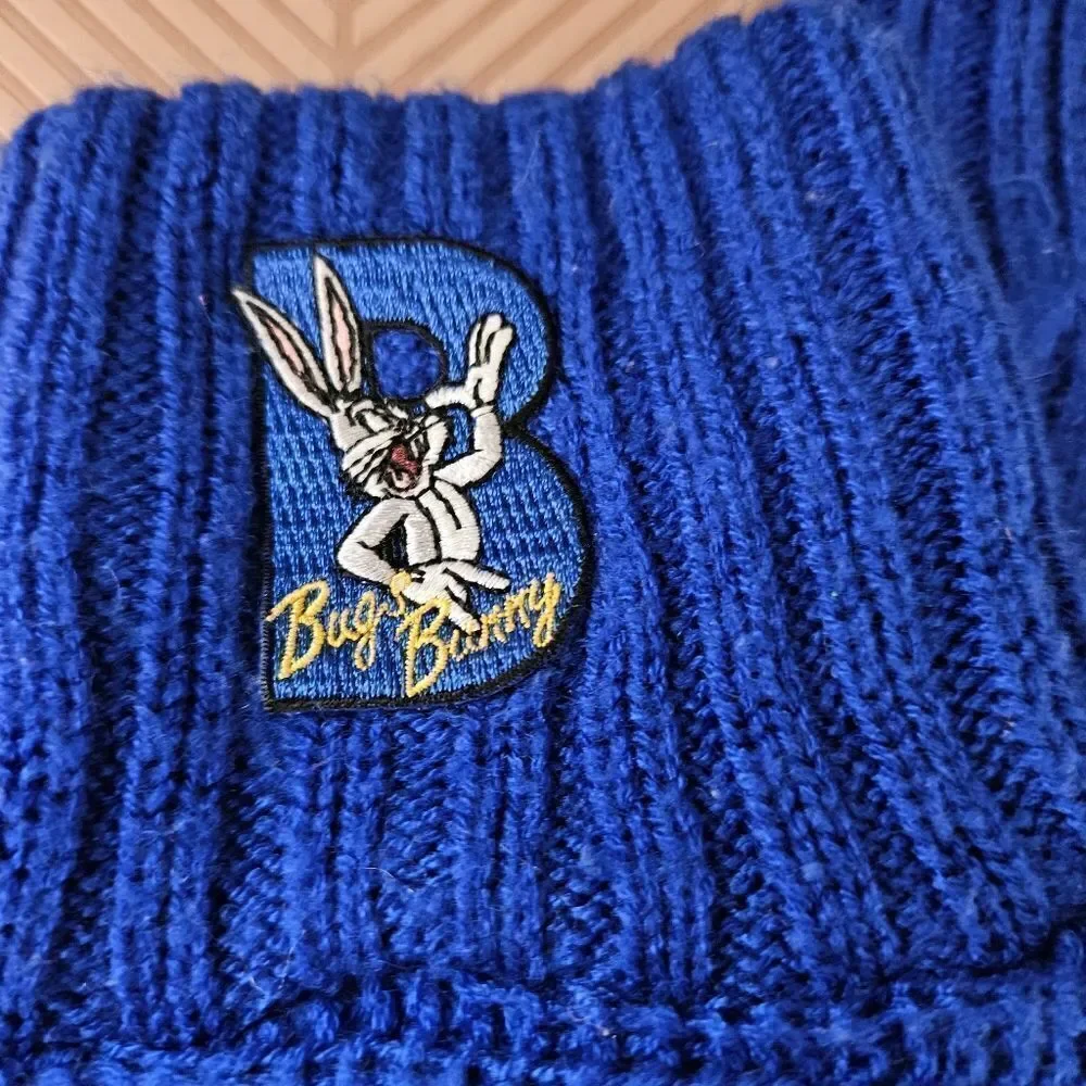Bugs Bunny Socks Looney Toons Blue Knit Grip Bottoms Embroidered Patch Unisex